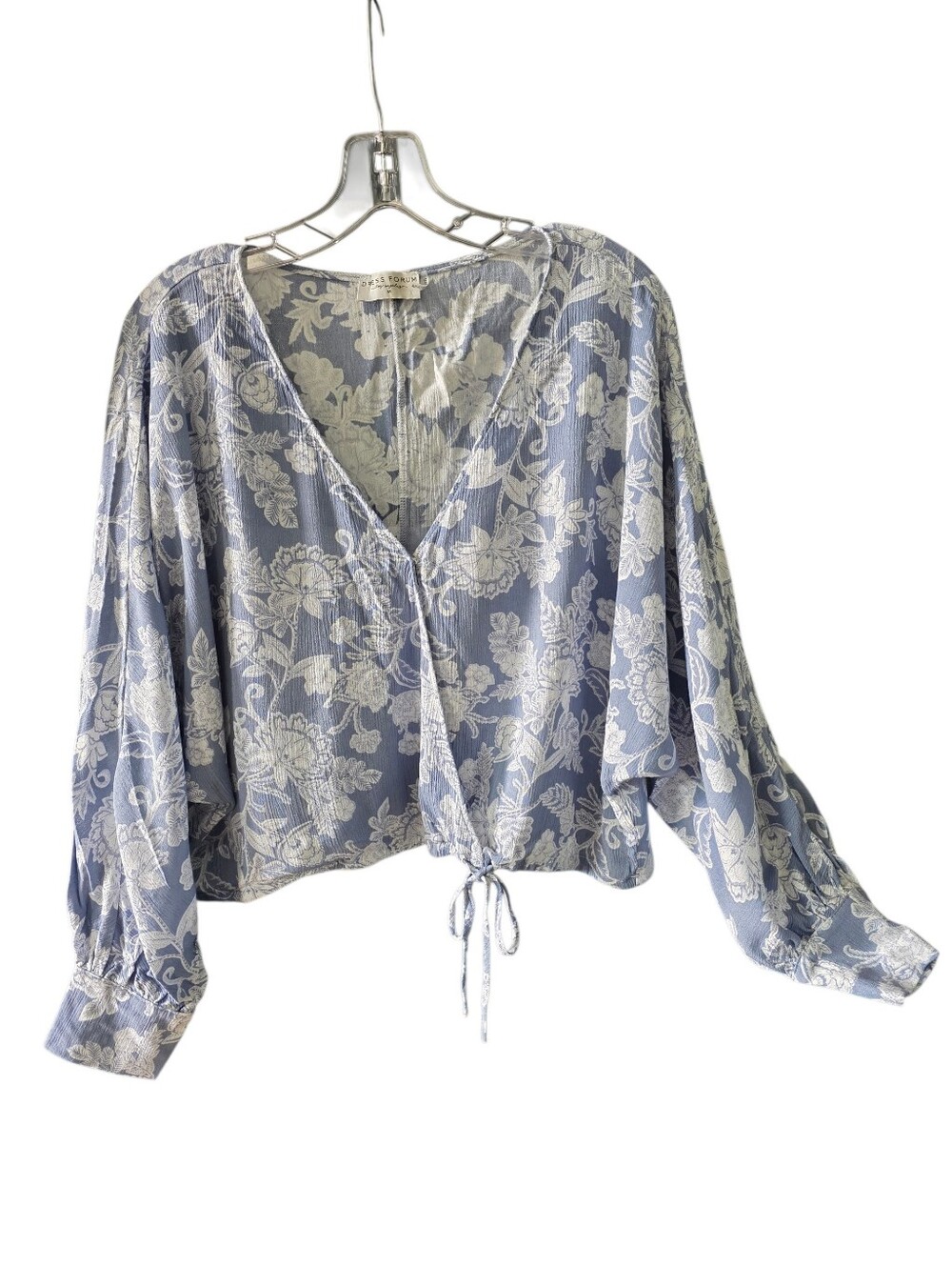 Dress Forum Blue Floral Tie-Front V-Neck Blouse Size Medium